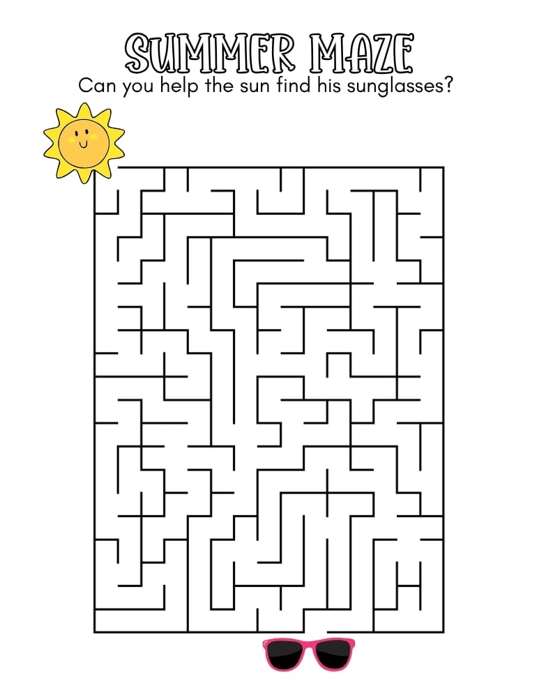 challenging summer maze, printable student vacation puzzle, end of school reward sheet, PDF, instant download