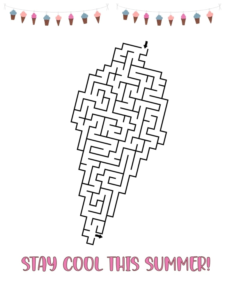 printable summer mazes, kids vacation activity page, warm weather puzzle sheet, PDF, instant download