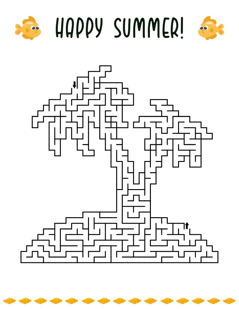summer themed printable maze, kids seasonal logic game, homeschool vacation resource, PDF, instant download