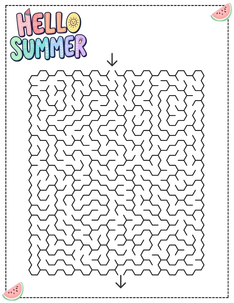 printable summer mazes for toddlers, simple seasonal maze page, preschool activity sheet, PDF, instant download