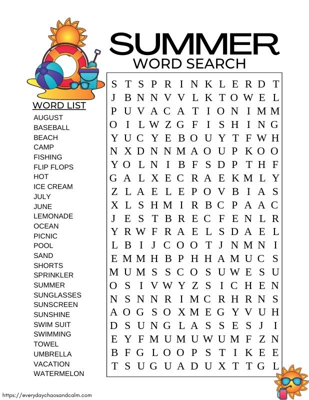 hard summer word search