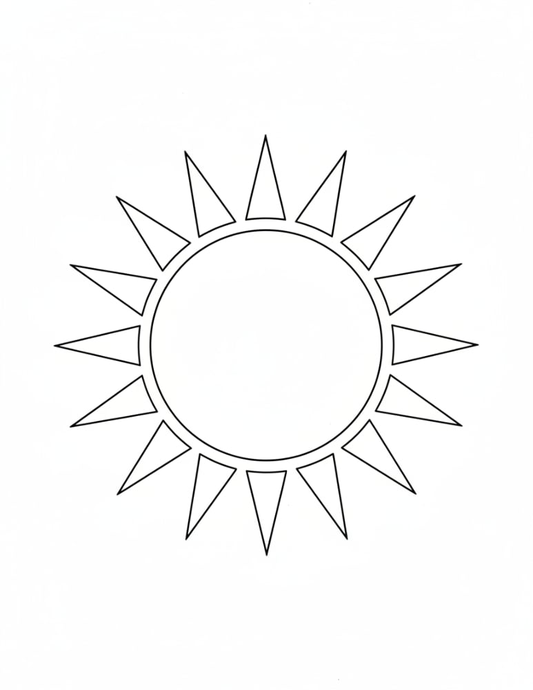 large sun template, printable sun outline for kids crafts, simple summer shape cutout, PDF, instant download