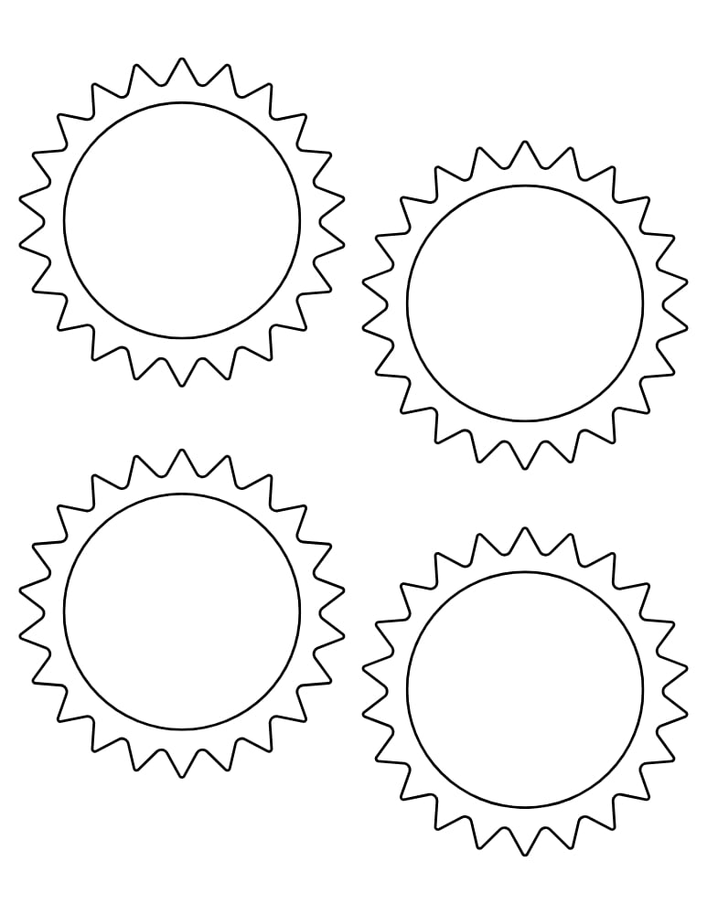small printable sun outline graphics, multi sun template sheet for scrapbooking, summer holiday stencils, PDF, instant download