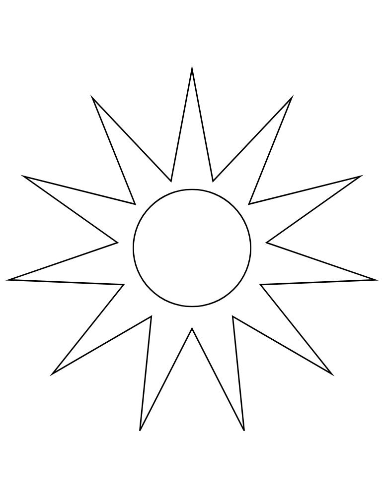 large detailed sun template, printable sun outline for advanced coloring or tracing, student art stencil, PDF, instant download