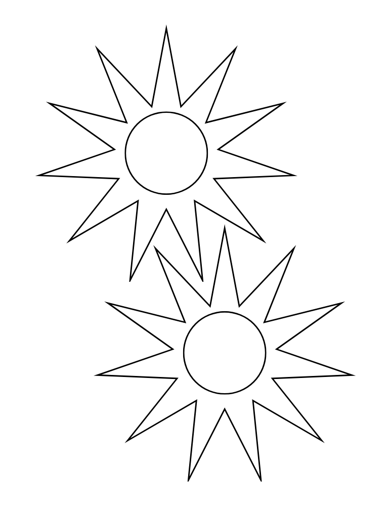 multiple smaller sun templates on one page, classroom printable sun outlines for name tags, summer camp stencils, PDF, instant download