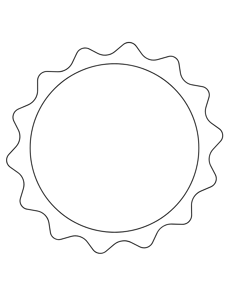 large stylized sun template, big printable sun outline for summer banner crafts, decorative shape tracing, PDF, instant download