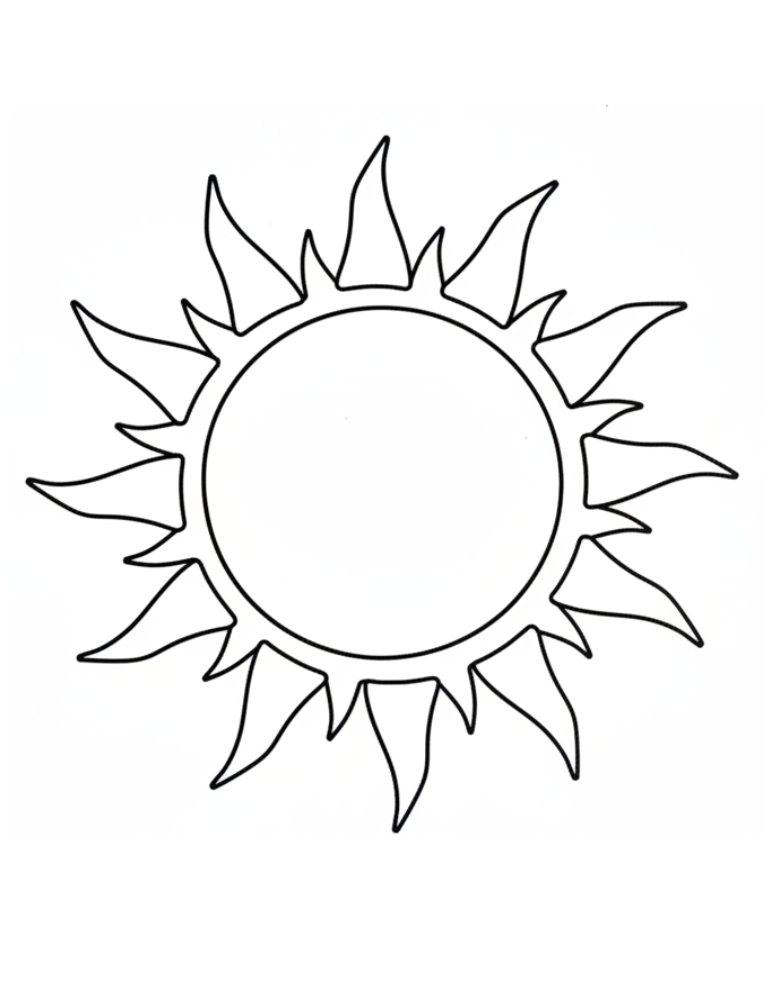 large sun template with bold lines, printable sun outline for simple toddler fingerpainting, basic craft cutout, PDF, instant download