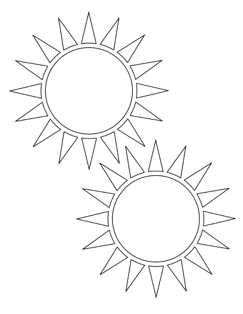 multiple small sun templates, printable sun outlines for classroom art, small shape stencils, PDF, instant download