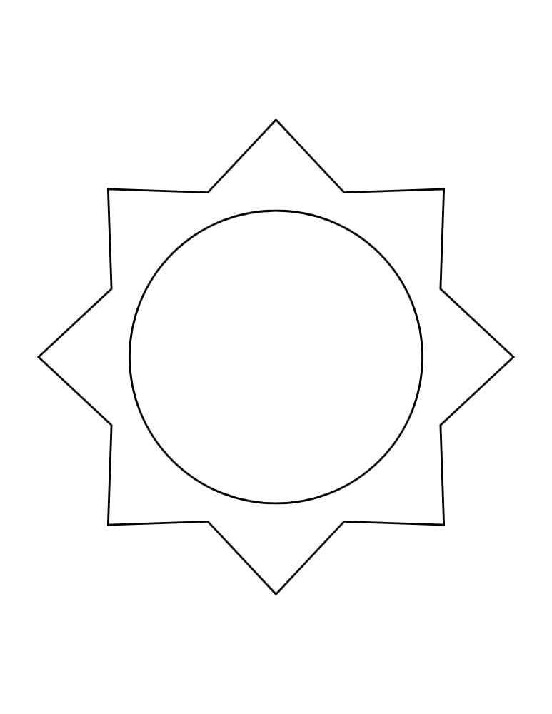 large template of a sun, bold printable sun outline for toddler crafts, preschool coloring stencil, PDF, instant download