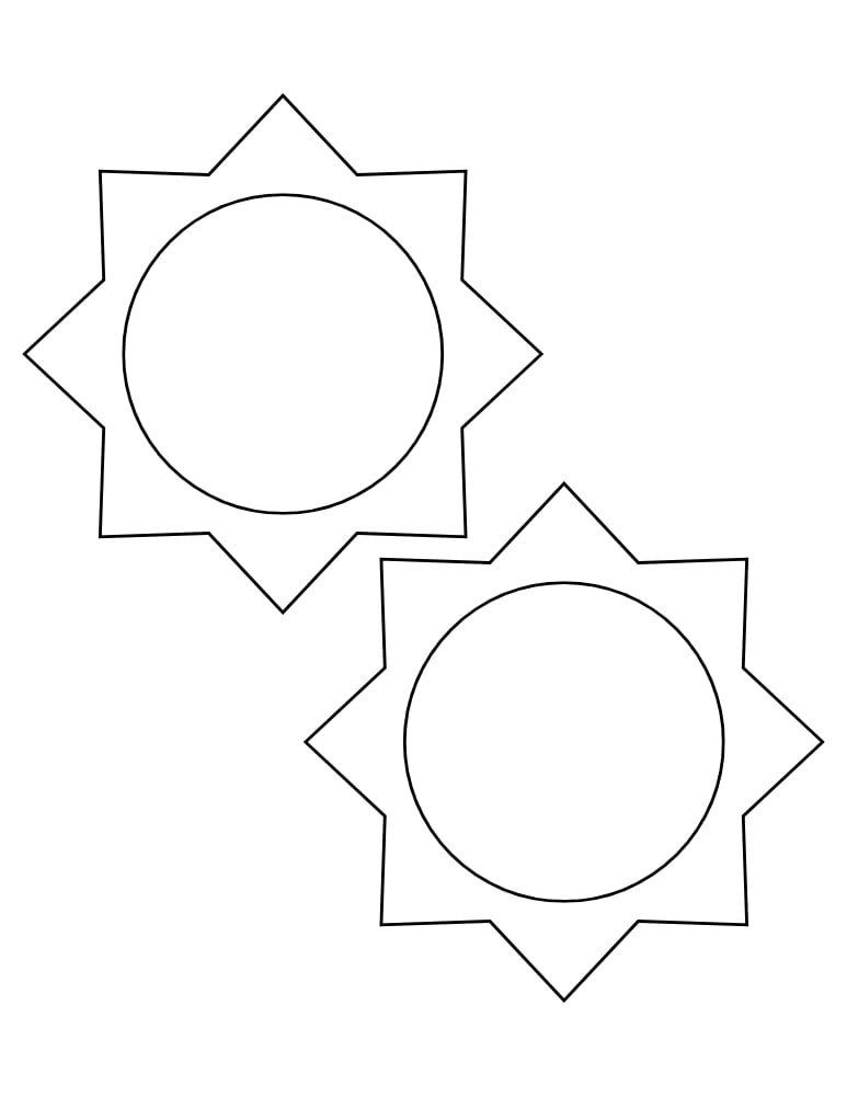 small printable sun outlines, multiple sun shapes on one page, kids seasonal summer craft template, PDF, instant download