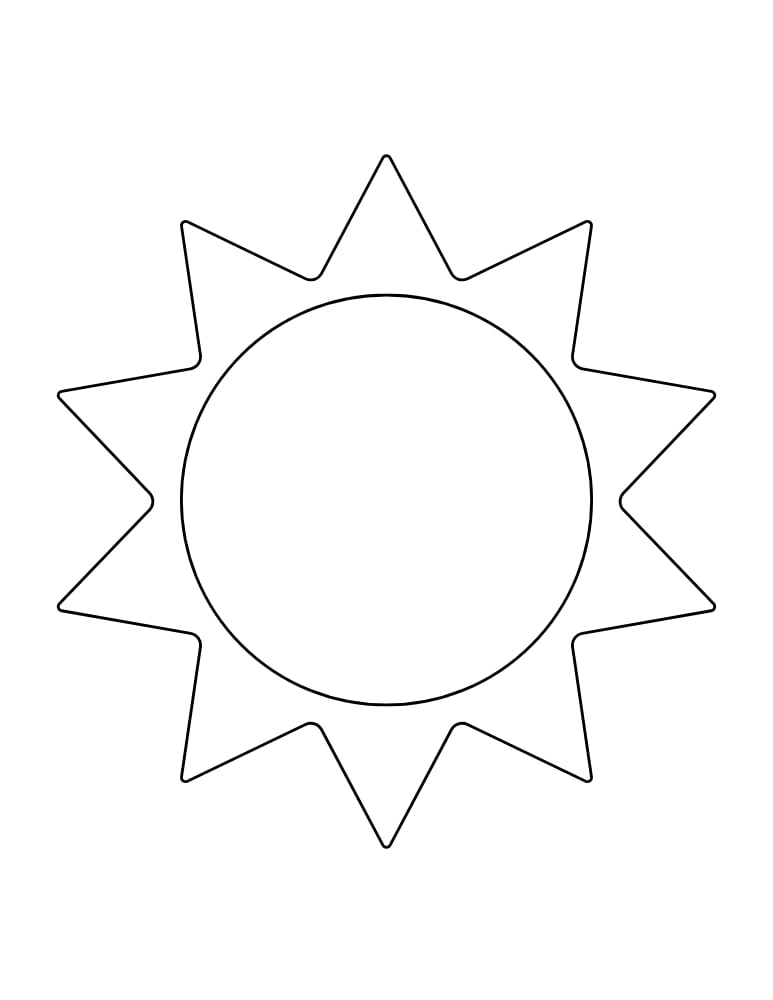 large blank sun template, printable summer shape outline for cutouts, bulletin board stencil, PDF, instant download