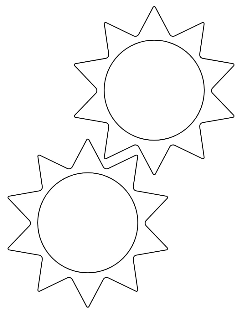 multiple smaller sun templates, printable sun outline sheet for pattern matching, group art project stencils, PDF, instant download