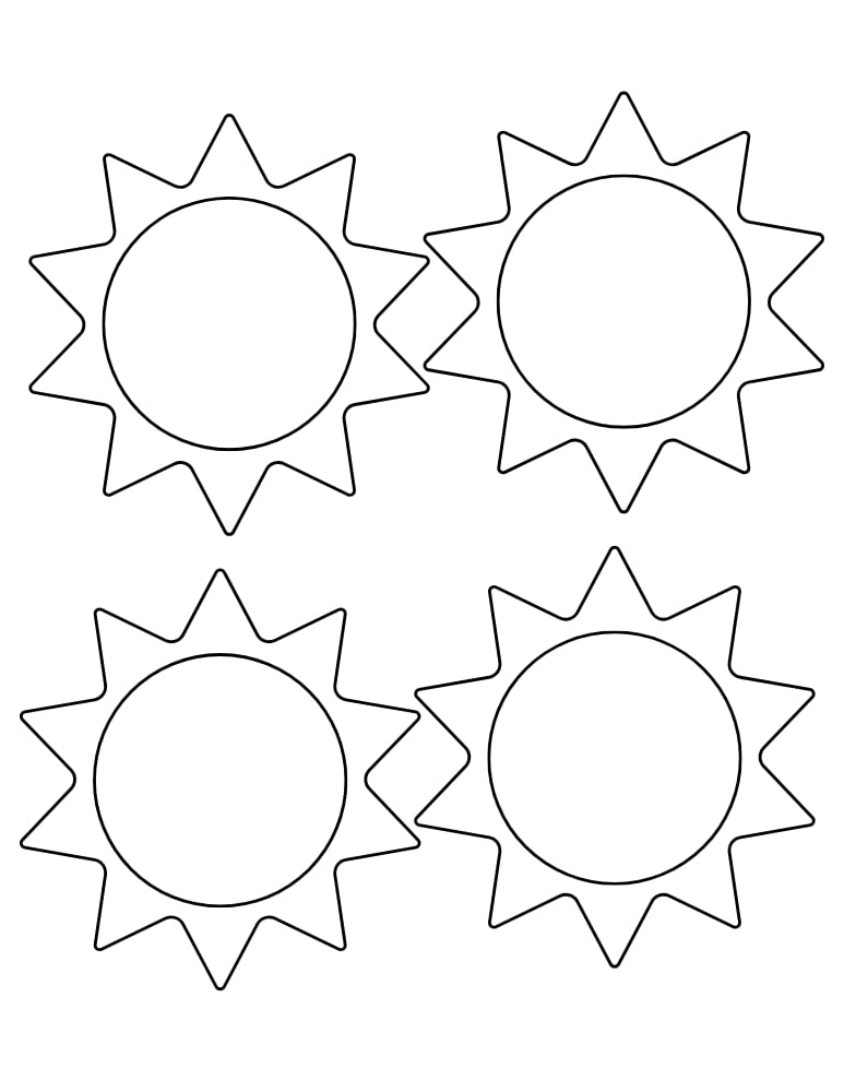 small template of a sun sheet, multiple printable sun shapes for counting activities, homeschool cutout guide, PDF, instant download