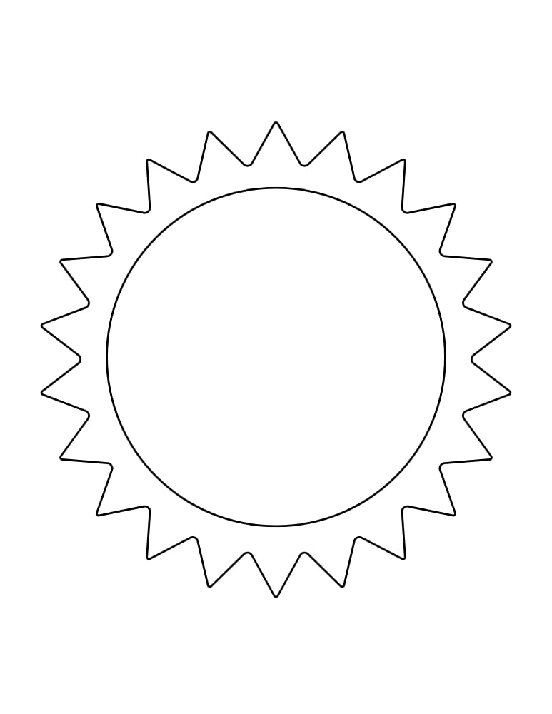 large printable sun outline, full page sun template for painting, weather themed craft stencil, PDF, instant download