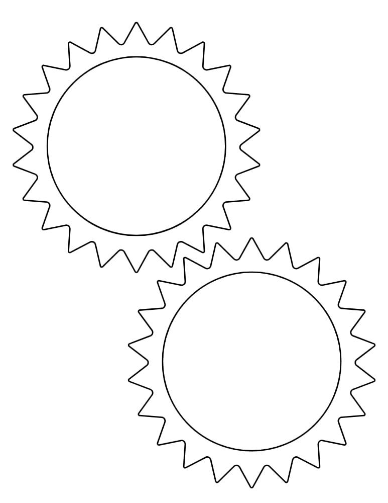 multiple smaller template of a sun graphics, printable sun outline patterns for daycare, matching shapes activity, PDF, instant download