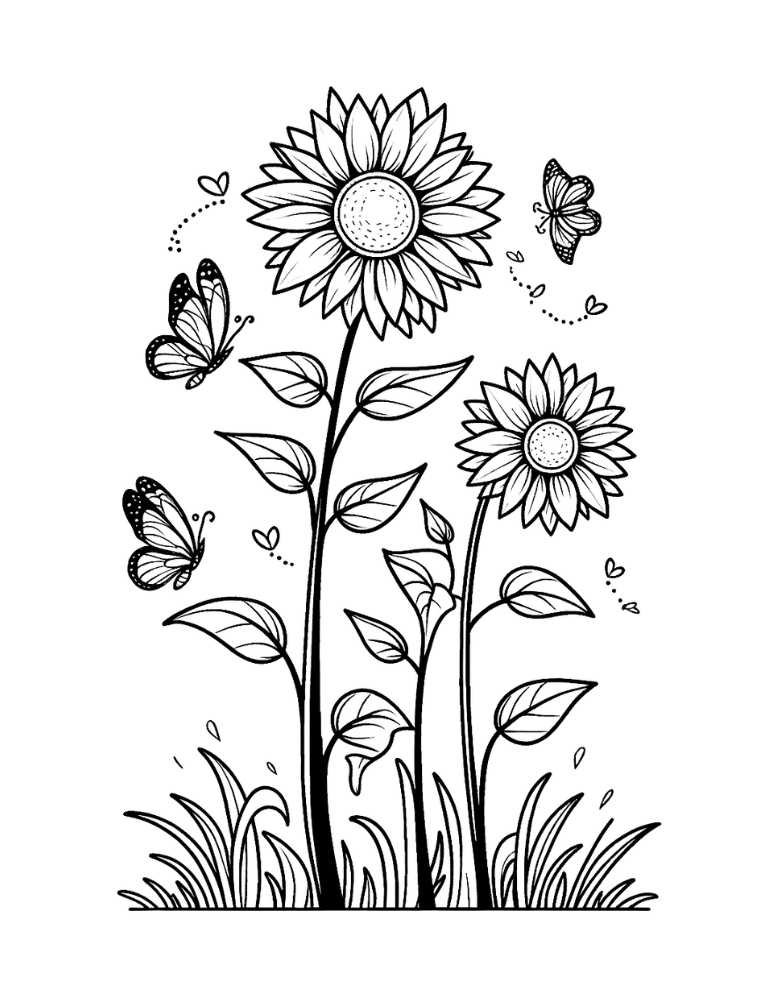 sunflower coloring page, PDF, instant download, kids
