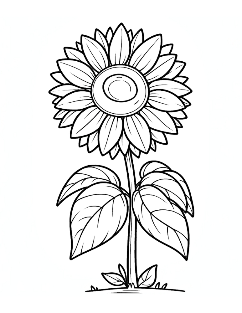 sunflower coloring page, PDF, instant download, kids