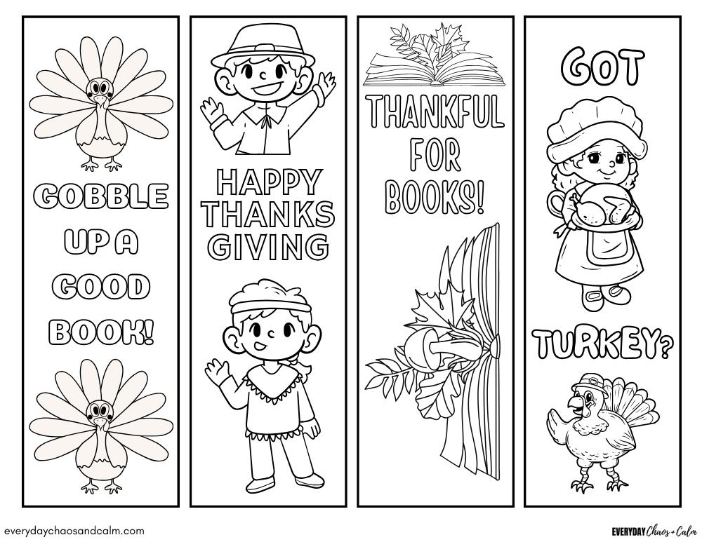 Printable Thanksgiving Bookmarks for Coloring Free printable Thanksgiving bookmarks for coloring, printing, school or classroom, pdf, elementary grades, print, download.