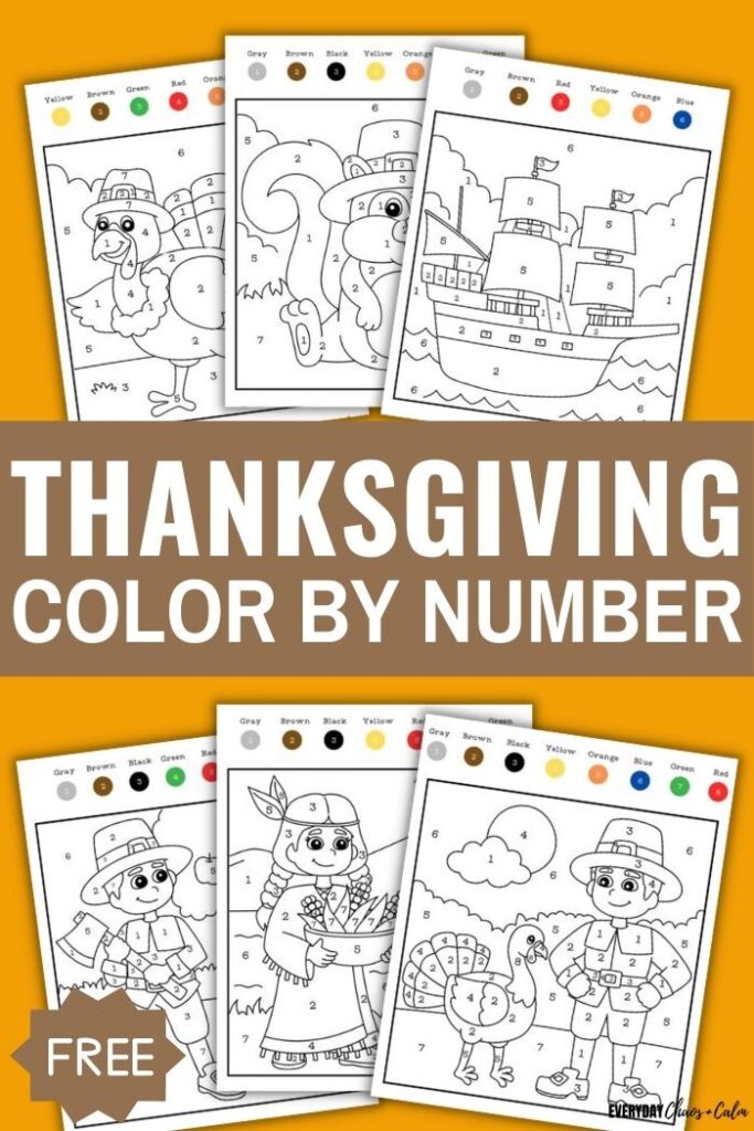 thanksgiving color by number with example pages