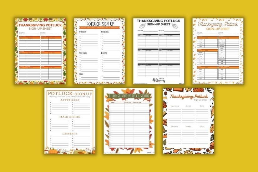 thanksgiving potluck signup sheets with example pages