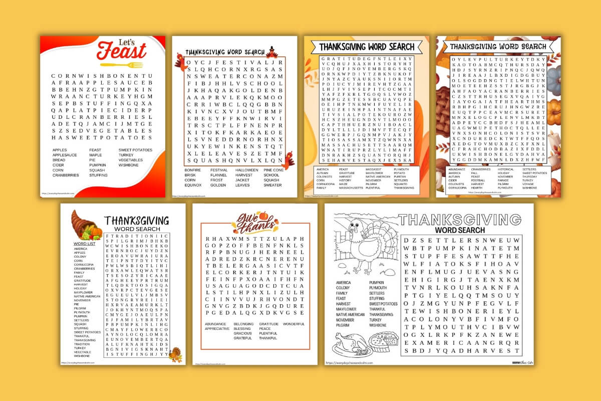 thanksgiving word searches example pages 