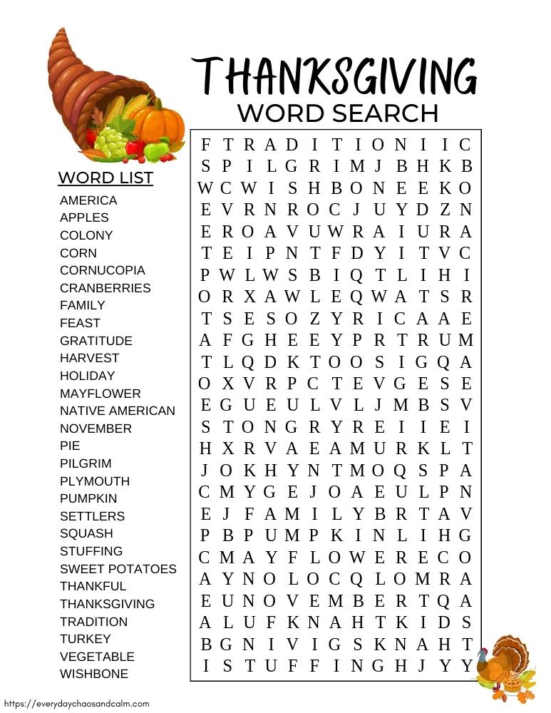printable Thanksgiving word searches, PDF, instant download