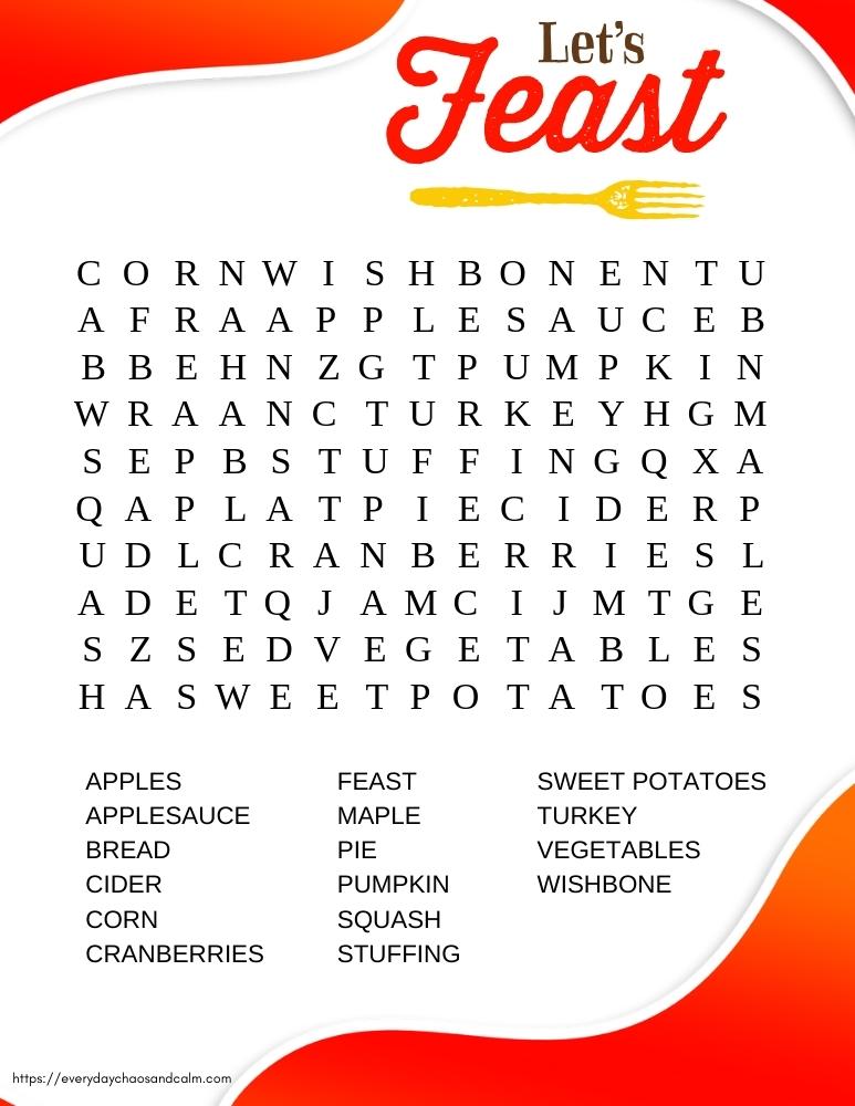 printable Thanksgiving word searches, PDF, instant download