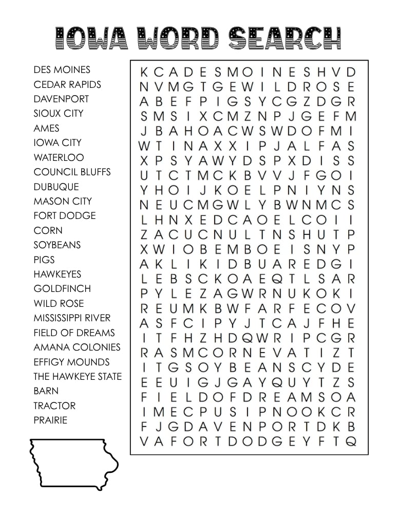US states word search, geography, education printable, PDF, instant download, 