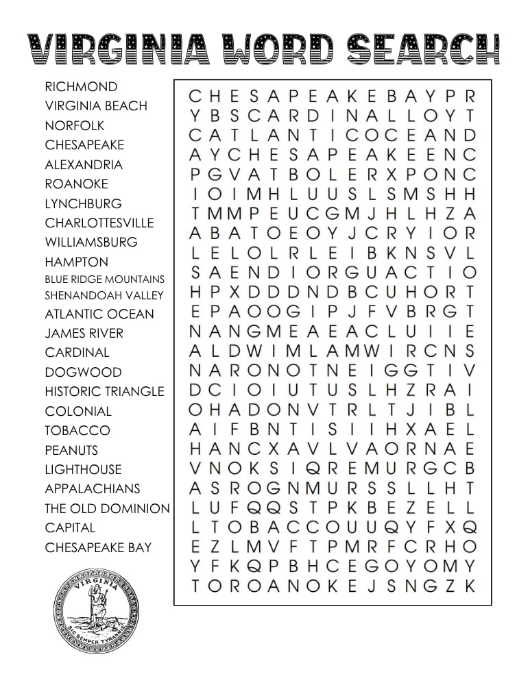 US states word search, geography, education printable, PDF, instant download, 