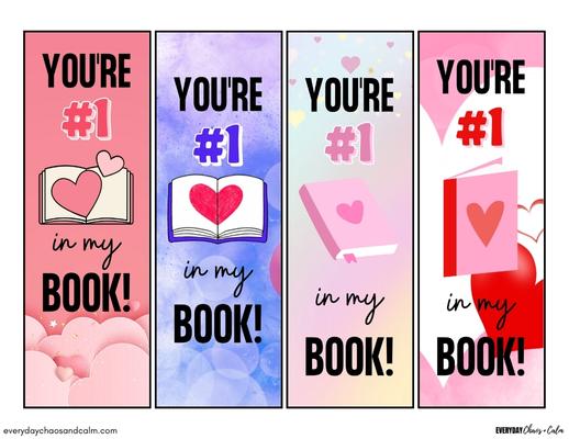 printable valentine bookmarks. set of 4 in different colors with test you're #1 in my book