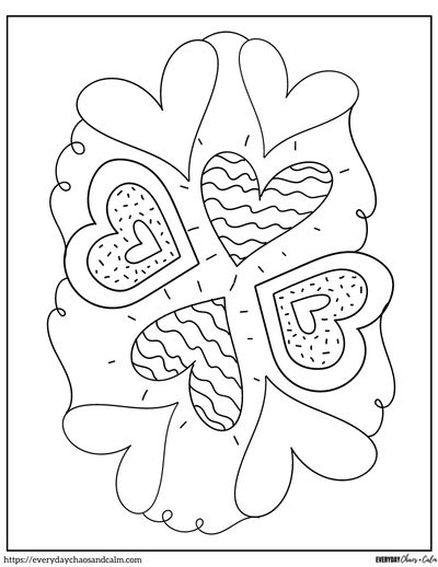symmetrical pattern of different hearts and swirls coloring page