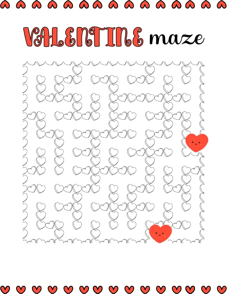 valentine mazes, education printable, PDF, instant download, kids