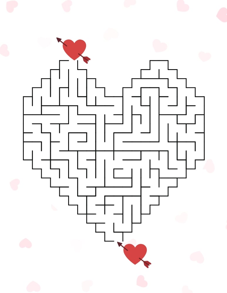 valentine mazes, education printable, PDF, instant download, kids