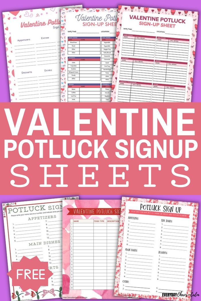 valentine potluck sign up sheets with example pages shown