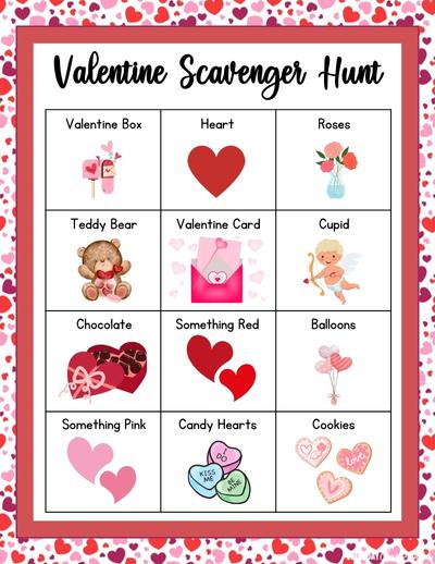 valentine scavenger hunt example with pictures to find