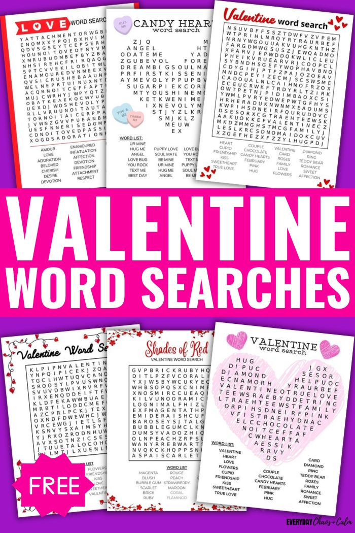 valentine word searches with example pages