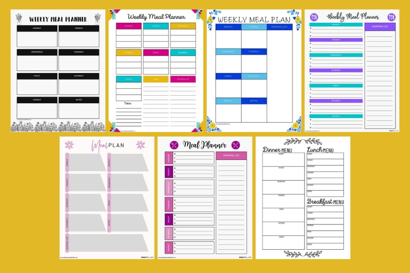 example pages of printable weekly meal planners