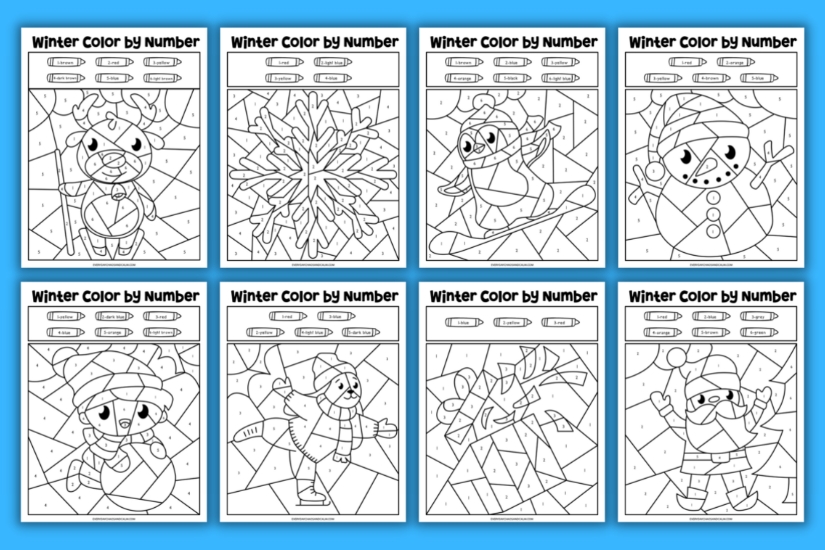 winter color by number example pages