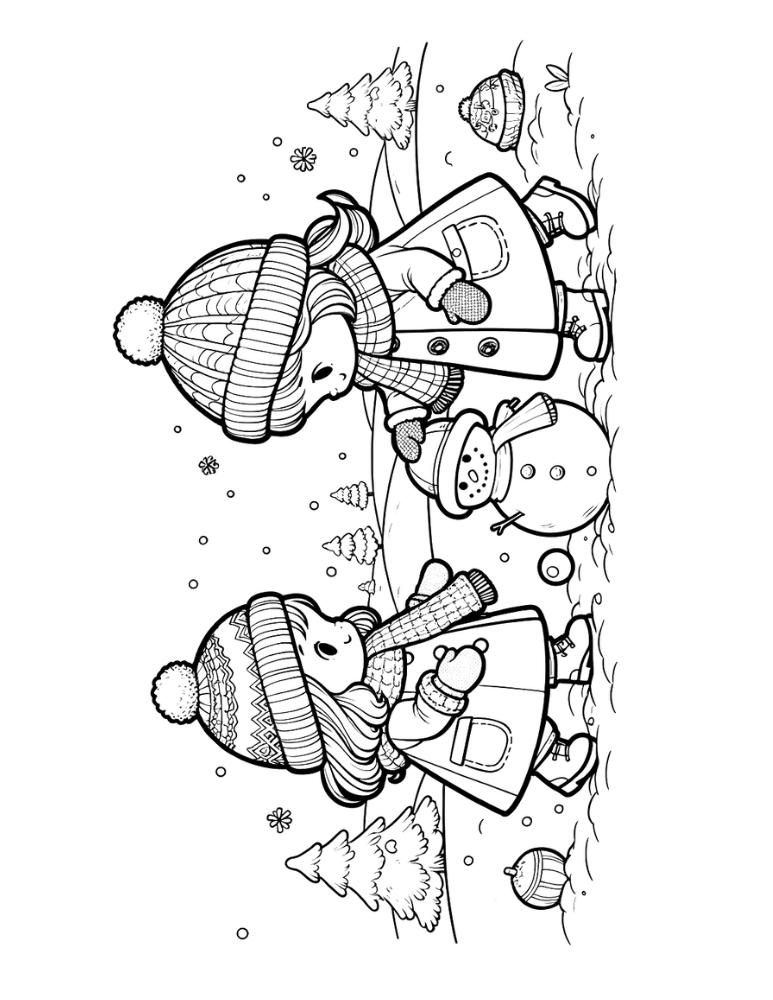 winter coloring page, PDF, instant download, kids