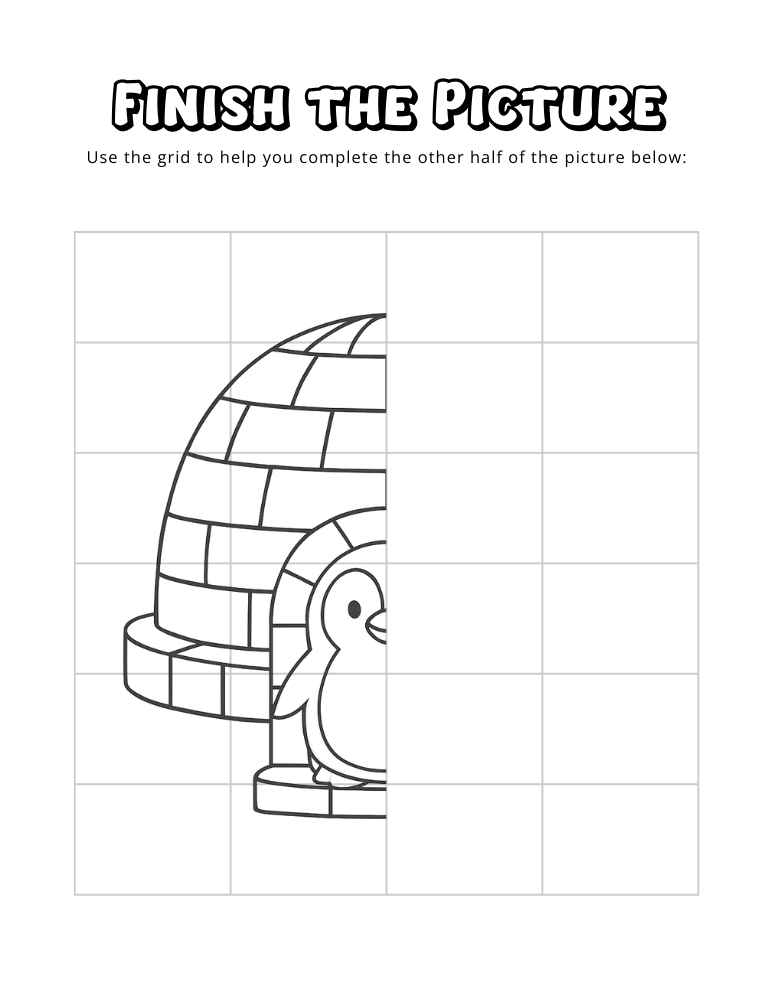 winter finish the picture worksheets, education printable, PDF, instant download, kids
