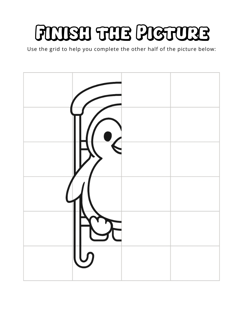 winter finish the picture worksheets, education printable, PDF, instant download, kids