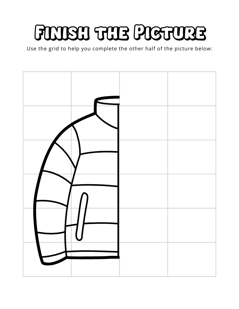 winter finish the picture worksheets, education printable, PDF, instant download, kids