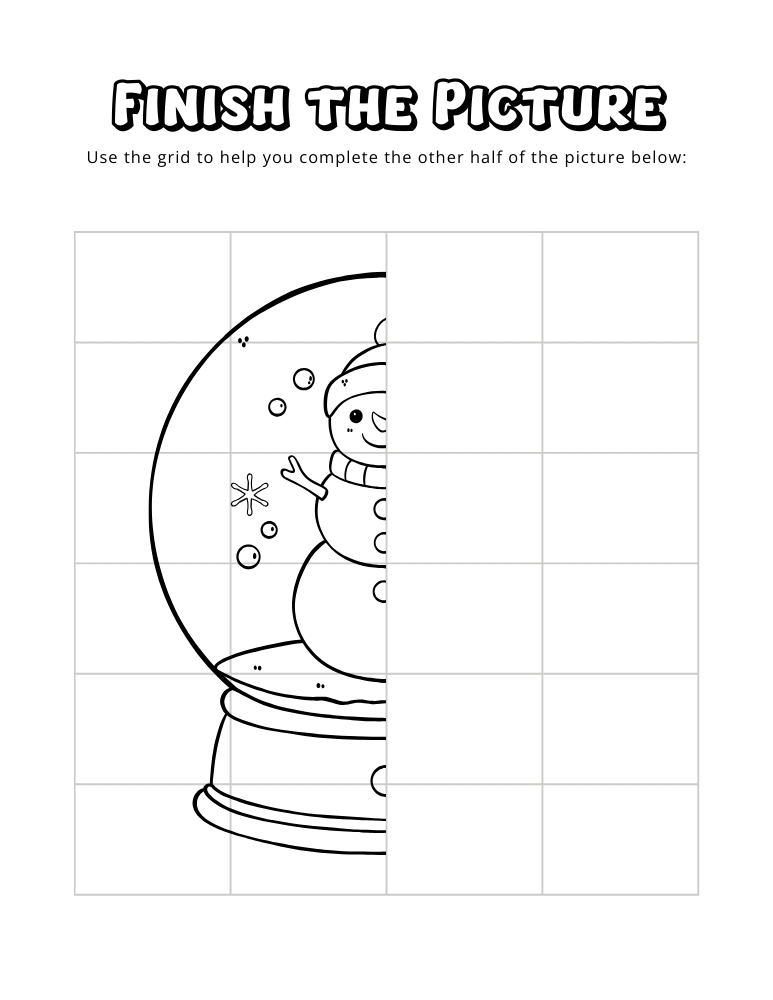 winter finish the picture worksheets, education printable, PDF, instant download, kids