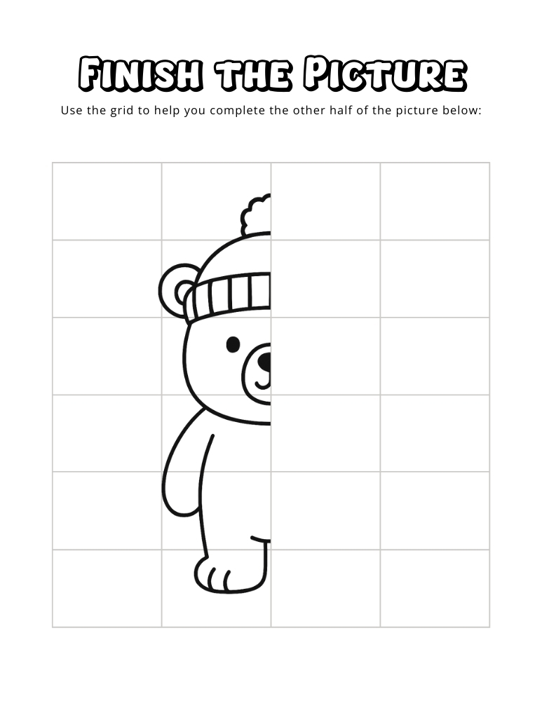 winter finish the picture worksheets, education printable, PDF, instant download, kids