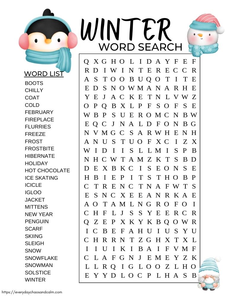 Free Printable Winter Word Searches For Kids