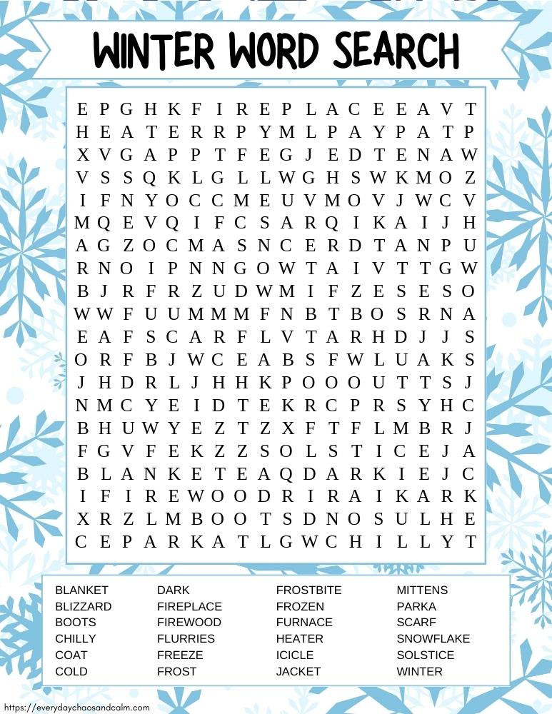 printable Winter word searches, PDF, instant download